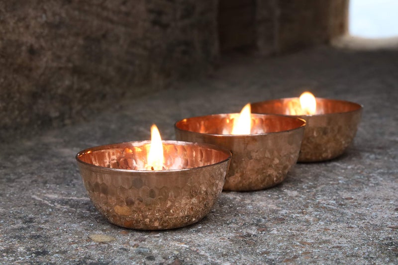 Daddy Shoppe Handmade Hammered Copper Tea Light Holder Set of 3 Votive Holders -2.5X1 DH inches Party Decoration - Image 3